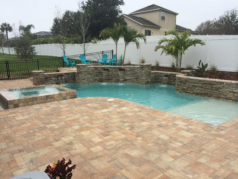 258 - Freeform Sunshelf Pool with Raised Wall and Spa