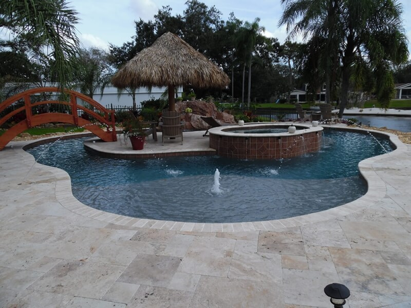426 - Freeform Sunshelf Pool with Island and Raised Spa