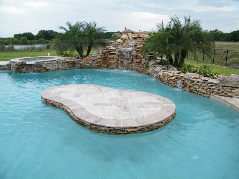 032 - Freeform Island Pool with Raised Spa and Waterfall