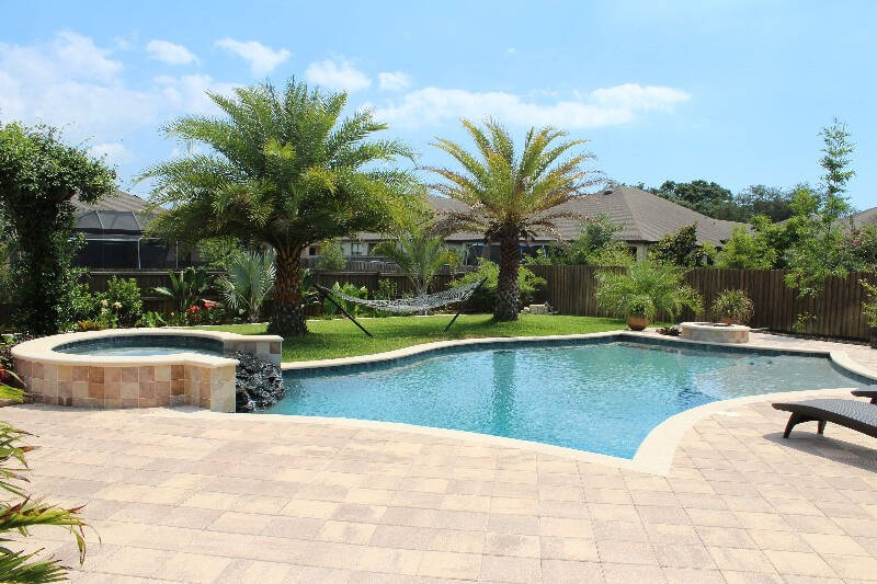 021 - Classic Pool with Raised Spillover Spa and Sunshelf