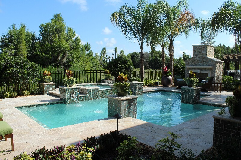 026 - Classic Pool with Raised Scuppers, Planters, and Spa