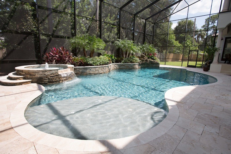 006 - Freeform Sunshelf Pool with Raised Spa and Landscape