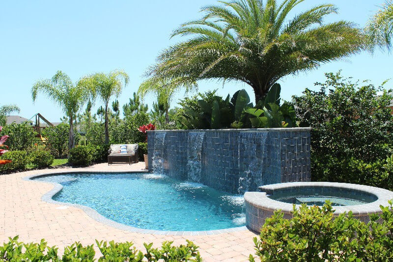 012 - Freeform Pool with Raised Spa and Sheer Descent Wall