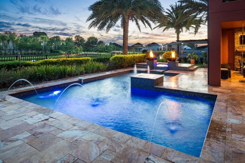 1001 - Classic Pool and Spa with Fire Bowls, Deck Jets, and LED Lighting