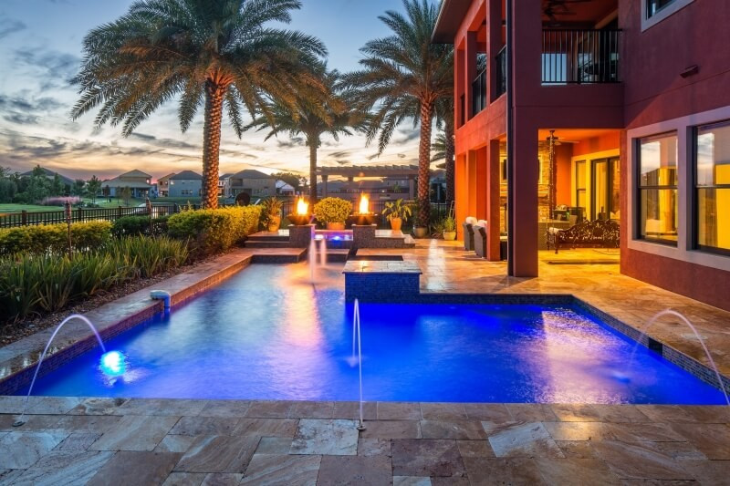1002 - Classic Pool and Spa with Fire Bowls, Deck Jets, and LED Lighting