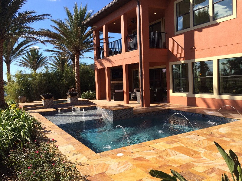 265 - Classic Sunshelf Pool with Deck Jets and Fire Bowls