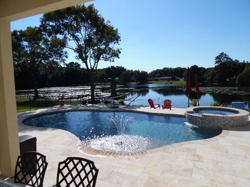 425 - Freeform Pool with Raised Spa and Sunshelf with Fountain