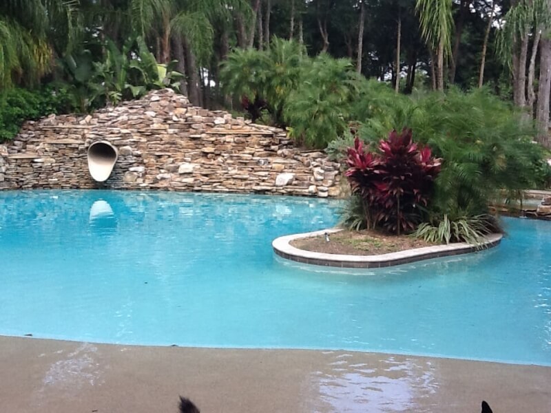 439 - Freeform Pool with Rock Wall Slide and Island